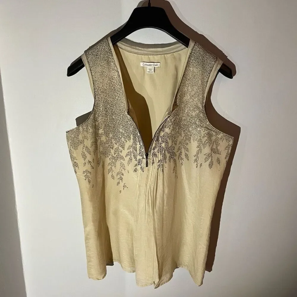 Coldwater Creek Cotton/Silk Blend Sleeveless Top, M boho, hippie, mature summer